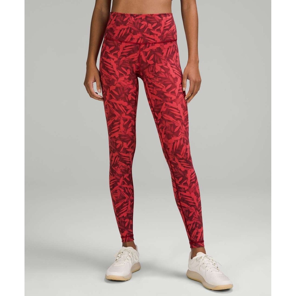 Lululemon Wunder Under High Rise Tight 28" Leggings 10 Red Leaf Print PreLoved